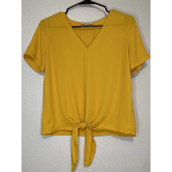 Madewell Shirt Women's Size XXS Novel Tie-Front V-neck Top Color Yellow Mustard - Picture 1 of 8